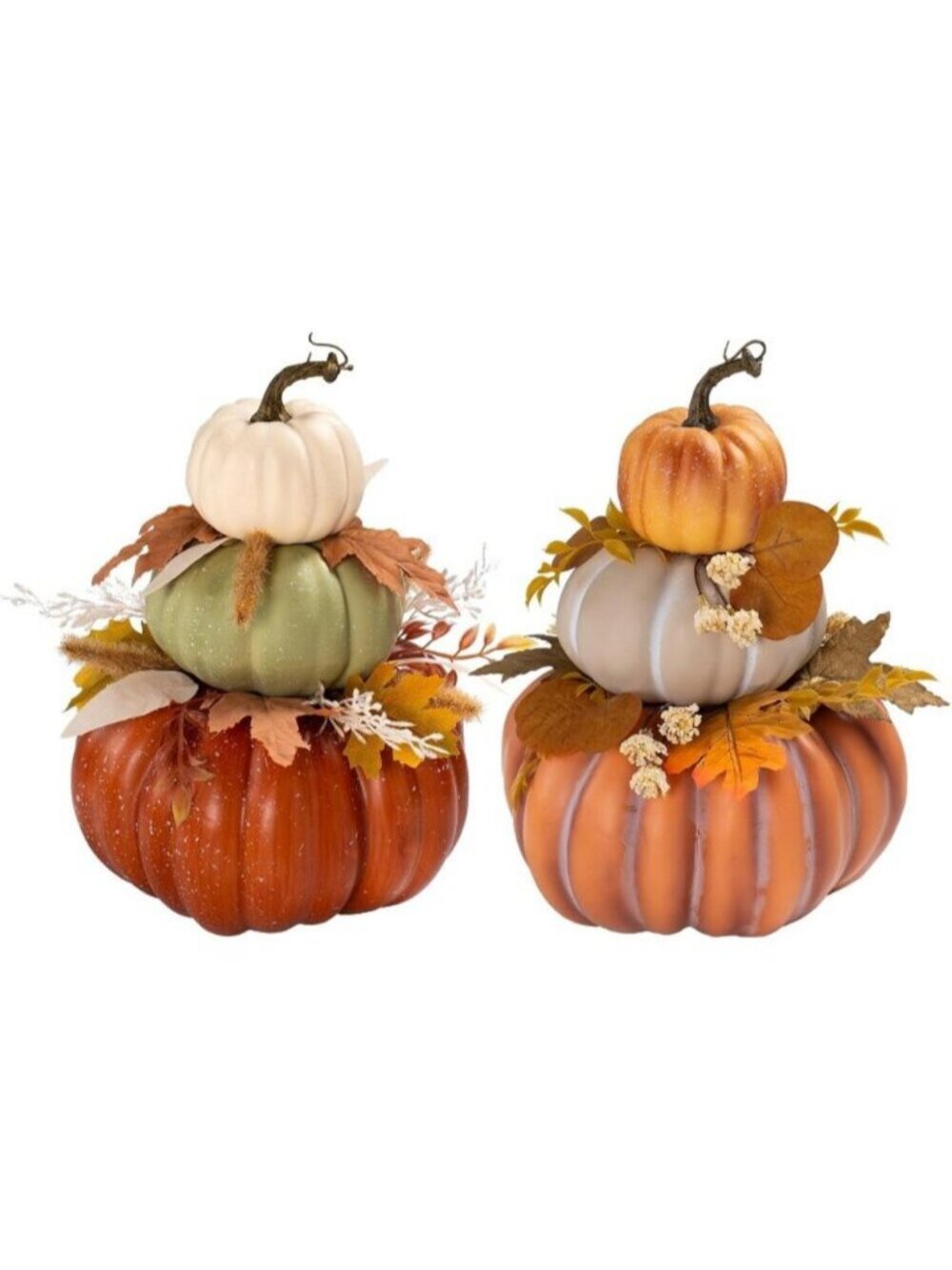 2Pack Stacked Pumpkin Tower Decor Coffee & Orange‑Red Hard Foam Artificial